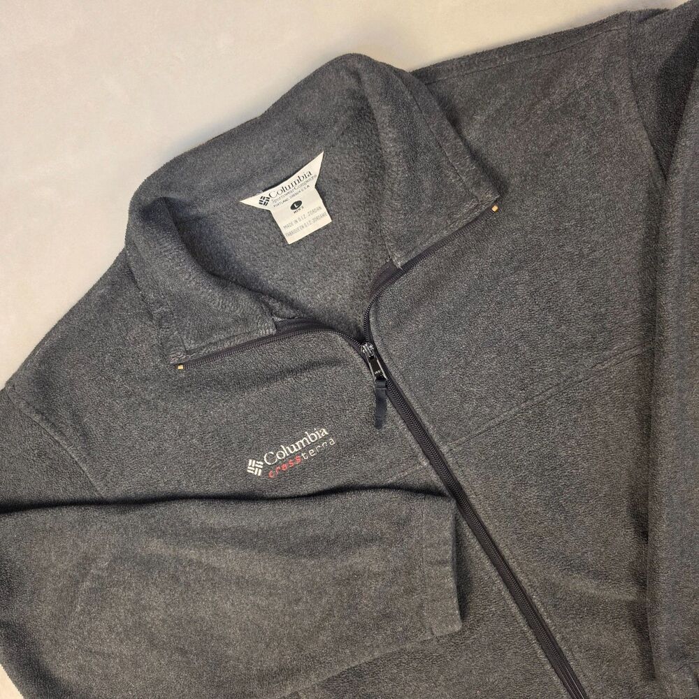 Columbia Cross Terra Fleece Jacket Mens L Gray Full Zip Running Athletic Coat